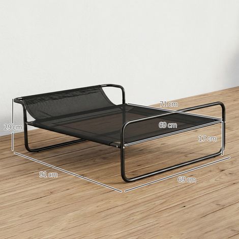 Panier pour chien surélevé, revêtement en maille, structure en acier, 29 x 91 x 69 cm, noir (1/5)