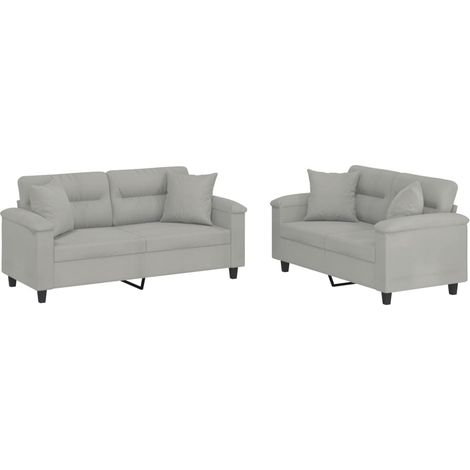 Maison Exclusive - Set Divani 2 pz con Cuscini Grigio Chiaro in Tessuto Microfibra