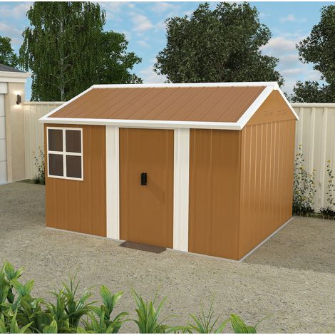 Abri de jardin 312x248x194 cm en acier marron, avec rangement pour jardin, FloraGrace (1/5)