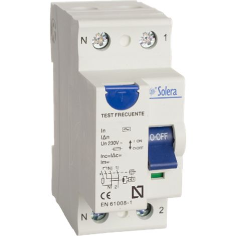 Differenziale 2P a 2 moduli (40A 300mA 230V) fissaggio su barra DIN 35mm IP20 8x7,4x3,5cm colore bianco