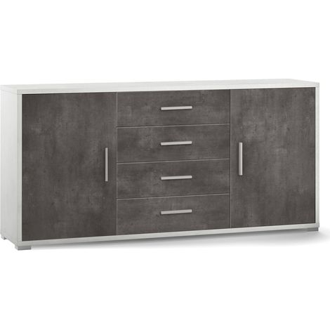 Madia 2 Ante 4 Cassetti 174x84x41 cm Ossido Bianco/Ossido Nero (1/3)
