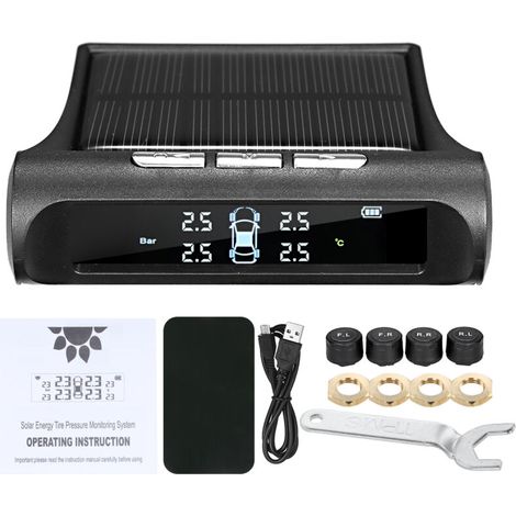 Système de surveillance de la pression des pneus (TPMS) universel sans fil avec 4 capteurs externes. Affichage en temps réel de la pression et de la température des 4 pneus. (1/5)