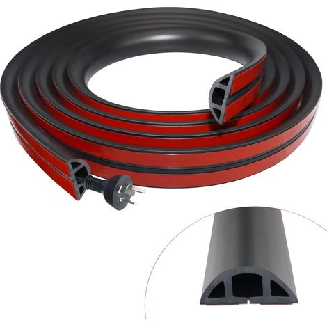 Goulotte adhésive sol 1m PVC, passage câble flexible noir, protège-fil, cache-câble pour bureau, maison, entrepôt, scène (lot unique) (1/5)