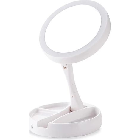 Miroir cosmétique LED double face avec grossissement 1x/10x, miroir de courtoisie pliable et réglable pour maquillage et voyage, alimentation par pile et USB. (1/2)