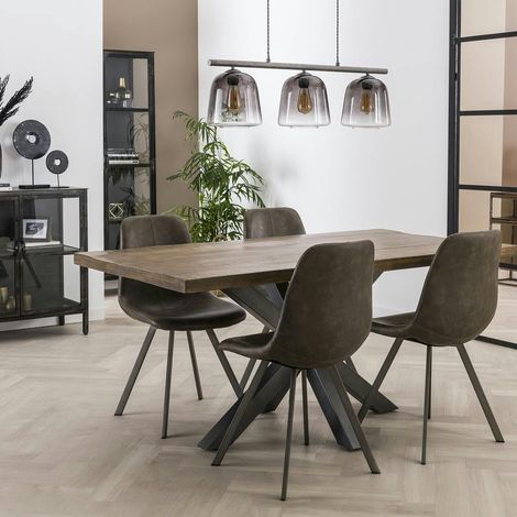 Table pied central bois de manguier 165 cm LUCKNOW (1/5)