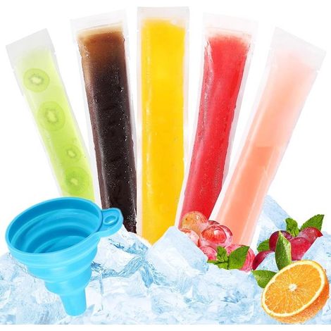 100 bolsas para polos de helado con embudos, sin BPA, para hacer helados caseros, helados, snacks saludables, yogures, zumos y batidos de frutas (1/5)
