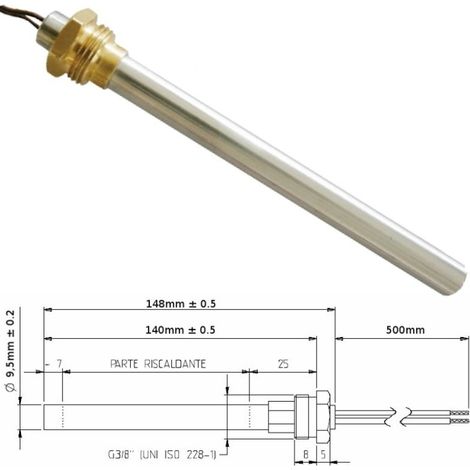 Candeletta Resistenza accensione stufe a pellet 3/8 GAS 350W 148mm MCZ RED