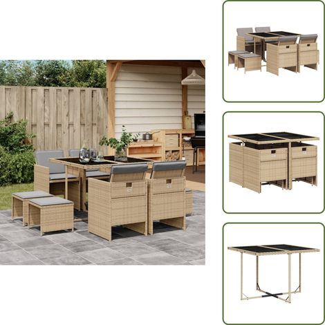 Cuscini da giardino - vidaXL Set Pranzo da Giardino 9 pz con Cuscini Beige Misto Polyrattan - Rattan PE