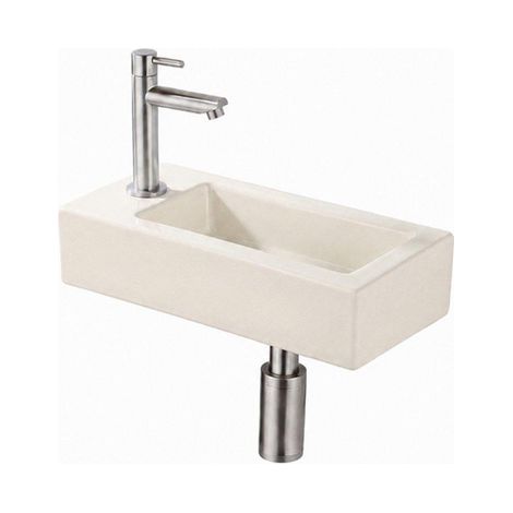 QeramiQ Fuente Lavabo pour WC - 38x18.5x9 cm - ceramique - trou de robinet de Lavabo pour WC a gauche - robinet de Lavabo pour WC inox brosse - siphon (1/5)