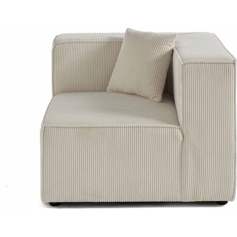 Lisa Design – Module d'assise d'angle réversible en velours côtelé beige – Canapé modulable 1 place – Dimensions 89x89cm – Fabrication européenne (1/5)