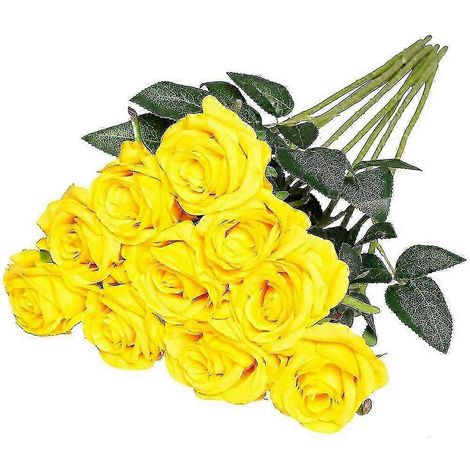 2025 Roses artificielles en soie, tige unique, réalistes, fausses roses pour bouquet de mariée, 10 pièces (bleues) (1/5)