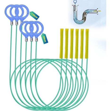 6-Piece Plumbing Auger Set - Flexible Brush for Professional Drain Cleaning and Unclogging of Sinks and Pipes, 90cm + 130cm