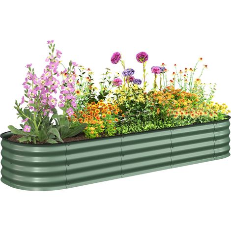 Quadratisches Hochbeet, modulares Stahl-Pflanzgefäß für Gemüse, Pflanzen und Blumen, Maße 195 x 62 x 30 cm, grün