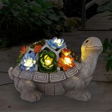 Résine Statue de Tortue de Jardin Extérieur-avec plantes succulente,solaire-Statue Jardin Exterieur,Deco Jardin,Idee Cadeau Maman (1/5)