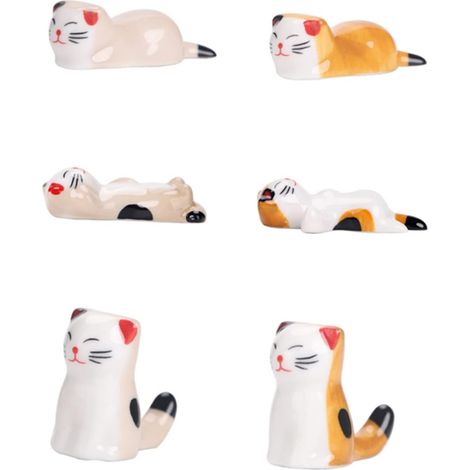 Juego de 6 soportes de cerámica con forma de gato para palillos, accesorios de cocina: elegante y práctico soporte para palillos de mesa. (1/5)