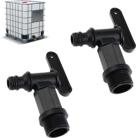 Lot de 2 Robinet de Cuve Arrière en Plastique à Enfoncer, Robinets de Rechange en Plastique pour Citerne d'eau de Pluie, Adaptateur de boîte de Rangement d'eau IBC 6d1NKa9AJKL (1/5)