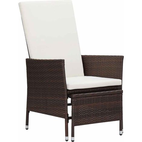 Chaise inclinable de jardin-Chaise de terrasse-Chaise d'extérieur avec coussins Résine tressée Marron 267073 (1/5)