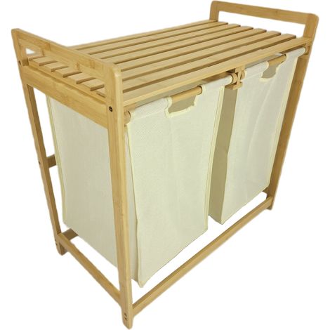 Wäschekorb aus Bambus mit 2 Fächern und Ablage, Badezimmer-Organizer, cremefarben  68 x 40 x 35 mm  BEGRYF
