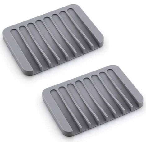Lot de 2 porte-savons en silicone gris, adaptés à la salle de bain et à la cuisine. Fabriqués en silicone souple, ils sont à la fois pratiques et élégants.
