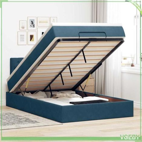 Cadre de lit ottoman avec matelas - Mod. 3311841 - Velours bleu foncé - 120x200 cm - Rangement coffre hydraulique (1/5)