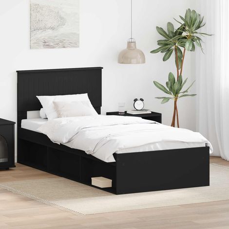 vidaXL Bettrahmen Schwarz 90 x 200 cm Massives Kiefernholz (1/5)
