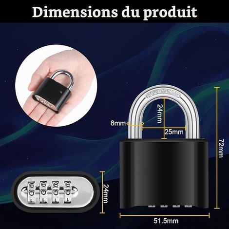 Combination Padlock, Combination Lock, 8 mm 4 Digit Code Lock for Lockers, Suitcases, Garages, Gates, School Locks, Boxes, Short Bar (1/4)