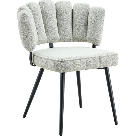 Table ronde 107 cm avec double rangement et 2 chaises bouclette beige, style industriel pour salle à manger compacte, pieds métal noir CHICFURN (1/5)