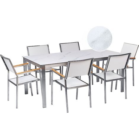 Garden Dining Set 6 Seater COSOLETO/GROSSETO Tempered Glass Marble Effect White Marble