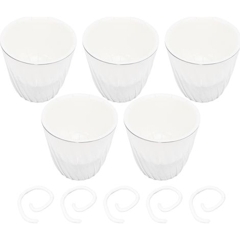Juego de 5 macetas decorativas autorriego fabricadas en PP/PET con base transparente y cuerda de algodón para plantas de interior. (1/5)