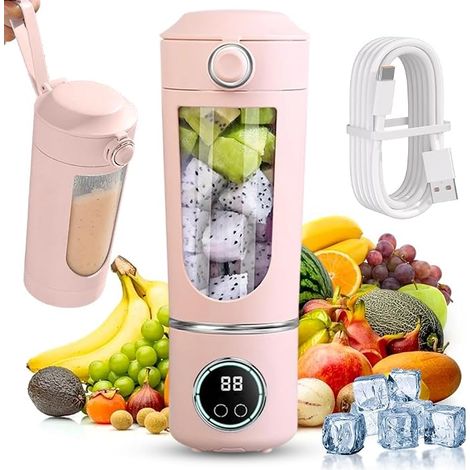Portable Smoothie Blender 700ml Portable Mini Blender with 12 Stainless Steel Blades USB Rechargeable Slushy & Shakes Machine Waterproof Self Cleaning (Pink) (1/5)