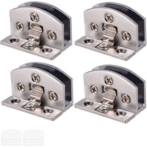 Lot de 4 charnières en verre réglables pour porte en verre de 5 à 6 mm d'épaisseur, avec vis, film transparent, tournevis (argent) (1/4)