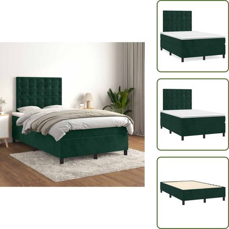 Letto con velluto - vidaXL Giroletto a Molle con Materasso Verde Scuro 120x200 cm Velluto - Letto con schiuma