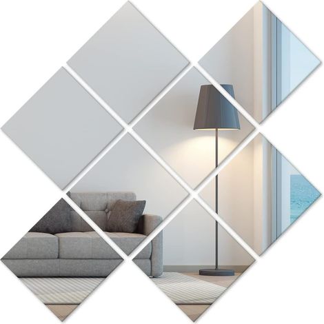 Lot de 8 carreaux de miroir autocollants en verre - 15 x 15 cm (1/5)