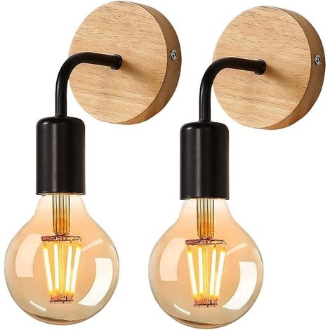 2-teilige Wandleuchte für den Innenbereich, E27-Fassung, Holz-Wandlampen, Wandbeleuchtung, Schwarz (1/4)