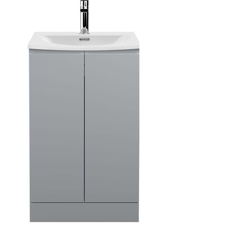 Mavesyn Contemporary 2 Door Floor Standing Vanity Unit with Curved Basin, Satin Grey, 500mm
