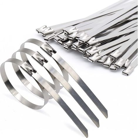 Selbstsichernde Kabelbinder aus Edelstahl – 200 mm – Geeignet für Kabel, Auspuffrohre, Zäune und Aufbewahrung – Silber – 100 Stück pro Packung (1/4)