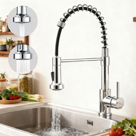 AICA Robinet de Cuisine Haute Pression Mitigeur Amovible 360° Rotatif Ressort Spiralé Finition Chromée (1/5)