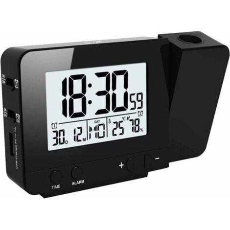 Projection Clocks, Electronic Wall Projection Alarm Clock with Dual Alarm, 12/24 Hours, Date, Screen Humidity and Indoor Temperature (Black) (1/3)