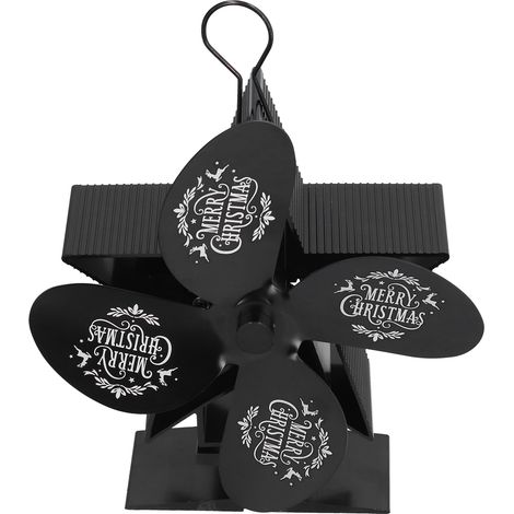 Selbstbetriebener 4-Blatt-Kaminventilator, Hochtemperatur-Thermomotor, schwarz, Modell „Frohe Weihnachten“. (1/5)