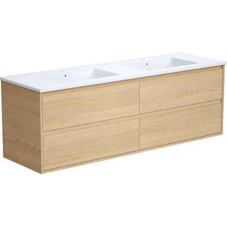 Mobile per bagno sospeso con lavabo da incasso 150 cm Placcatura rovere - MILIPAM (1/5)