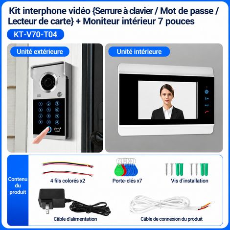 Interphone visiophone filaire avec platine badge code empreinte et écran intérieur 7 pouces 7 réf 2089 1 × 1 × 1 cm 300 g – Livraison gratuite