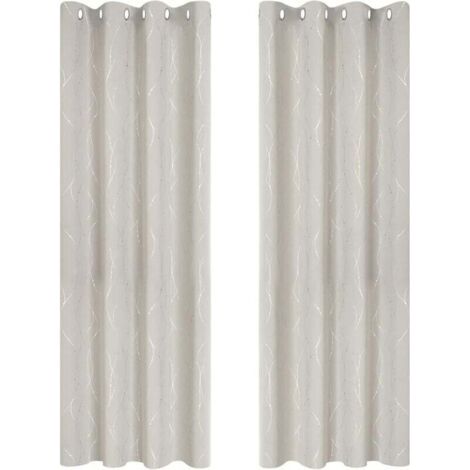 Lot de 2 Rideau Opaque Occultants Isolants Rideau Thermique Anti Froid 140x245cm à Oeillets Imprimé Lignes et Points Argentés Beige Clair