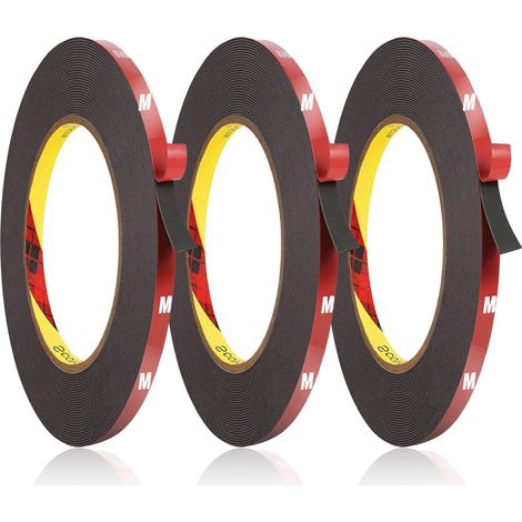 Ruban Adhésif Double Face - Mousse Acrylique Viscoélastique - Étanche - Pour Montage Murale LED Voiture - 3 Rouleaux de 3 m x 10 mm x 0,8 mm (1/5)
