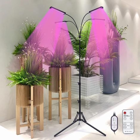 Lampe LED à spectre complet, 4 têtes avec trépied, DC12V 30 W, 420 LED, avec minuterie, pour plantes d'intérieur, hydroponie, serre (1/5)