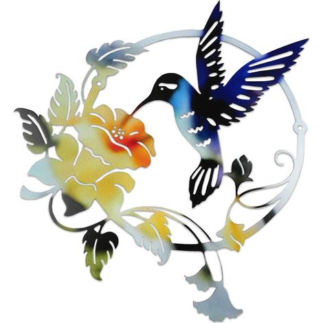 Decorazione murale in metallo 31x32 cm, colibrì, decorazione a forma di uccello per giardino, soggiorno, camera da letto