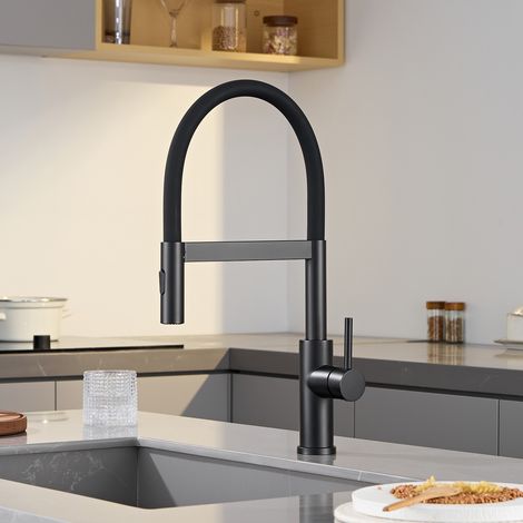 Miscelatore cucina flessibile CECIPA MAX, rubinetto con aggancio magnetico e rotazione a 360°, doccetta estraibile monocomando a 2 getti, nero (1/5)