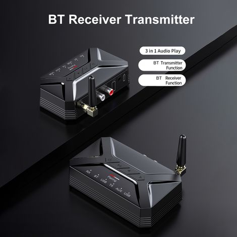 Émetteur-récepteur audio sans fil 2-en-1 T-R22 BT5.0 avec entrée auxiliaire USB et récepteur 3,5 mm pour TV, autoradio, haut-parleur et casque audio. (1/5)