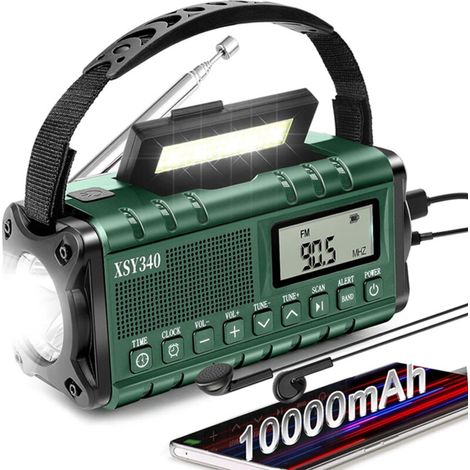 Radio d'urgence 37000 mWh avec alerte météo portable avec manivelle AM/FM radio de survie numérique, réveil, lampe de poche d'urgence SOS, essentiels