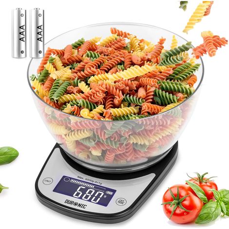 KS5000 BKCR Balance de Cuisine d'une capacité de 5 kg Précision à 1 g Bol de 2 L inclus Large écran LCD Fonction d'ajout de poids TARE Idéale pour la pâtisserie ou balance postale (1/5)