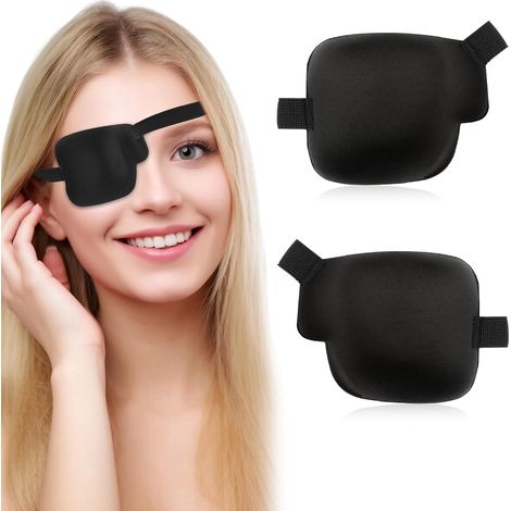 Anwendbares Set aus 2 3D-Augenklappen, 9,7 x 7,9 cm, verstellbar, mit Verschluss, Augenklappe, Polyester, schwarz, für Erwachsene und Kinder (links + rechts) (1/5)